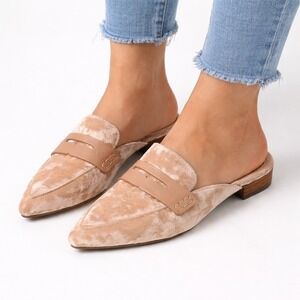 Coach Pointed Toe Mule Blush Flats Women's 5B Light Tan Velvet Leather Strap